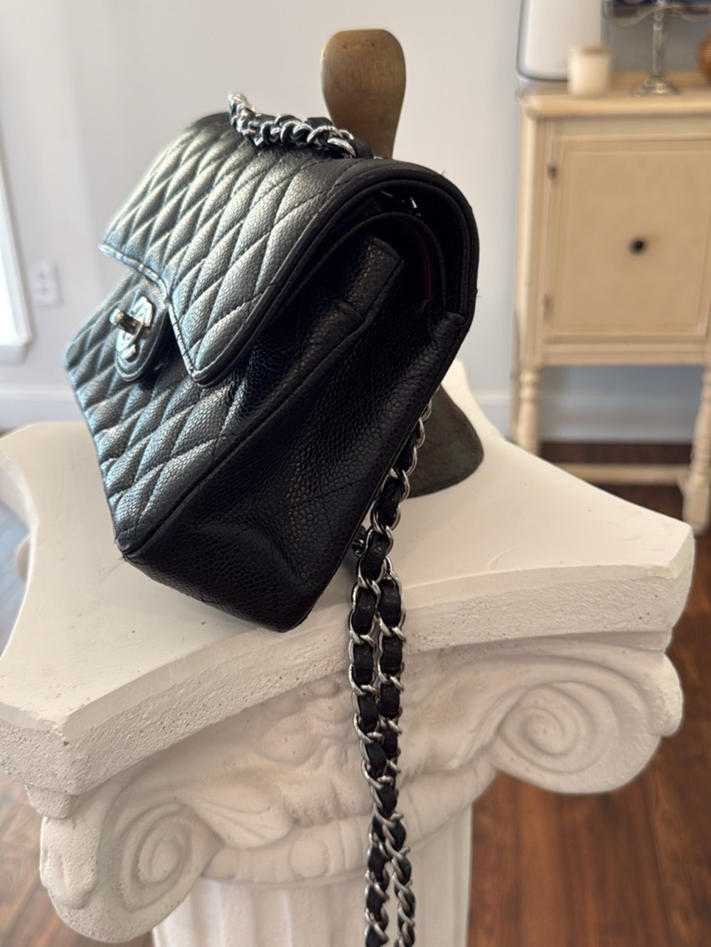 Chanel Classic Flap Medium Black Caviar leather Silver HW Authentic Iconic - Picture 5 of 14